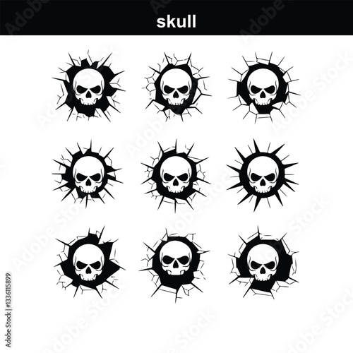 Skull icon on transparent background. Skull and bones Human Skull, Skull icon set. Poisonous substances symbols  silhouette
 