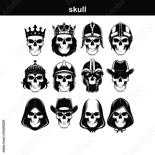 Skull icon on transparent background. Skull and bones Human Skull, Skull icon set. Poisonous substances symbols  silhouette
 