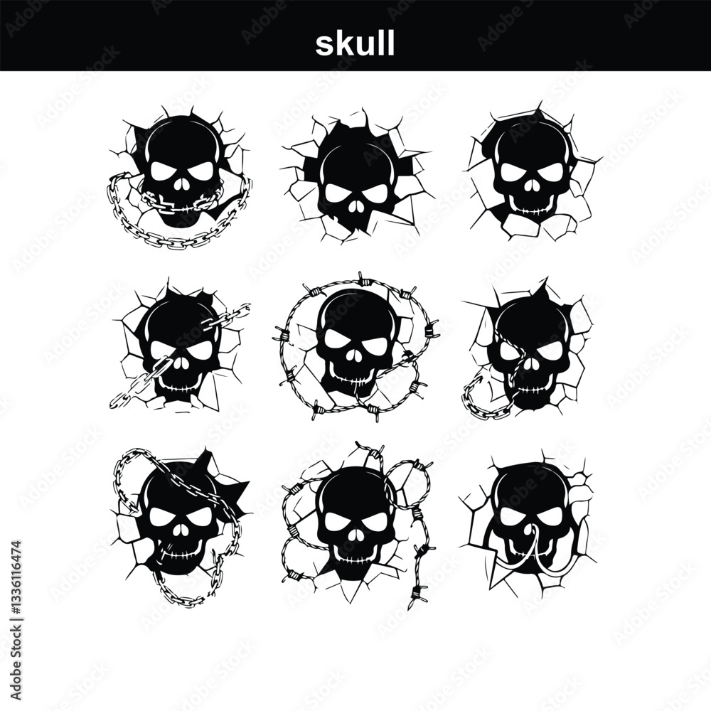 Fototapeta premium Skull icon on transparent background. Skull and bones Human Skull, Skull icon set. Poisonous substances symbols silhouette 