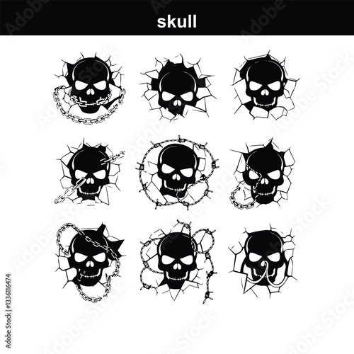 Skull icon on transparent background. Skull and bones Human Skull, Skull icon set. Poisonous substances symbols  silhouette
 