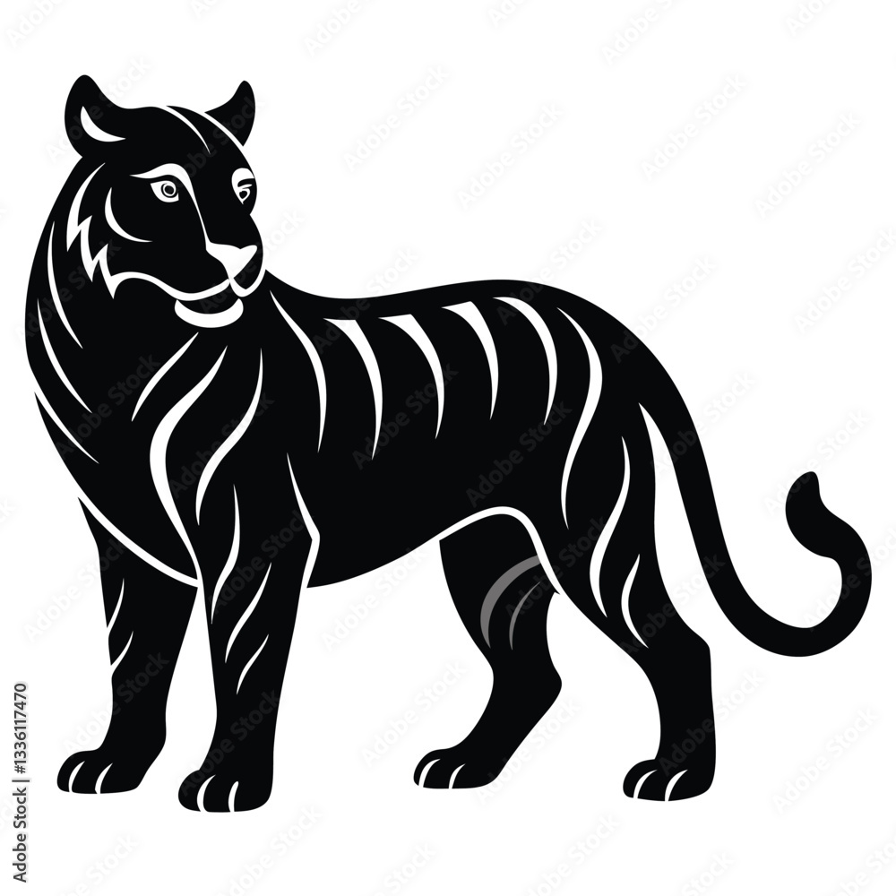 Tiger silhouette vector illustration isolated on white background Tiger silhouette vector illustration isolated on white background