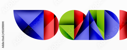 Abstract geometric pattern with intersecting circles and triangles in gradients. The high-contrast composition creates depth and a dynamic, modern aesthetic