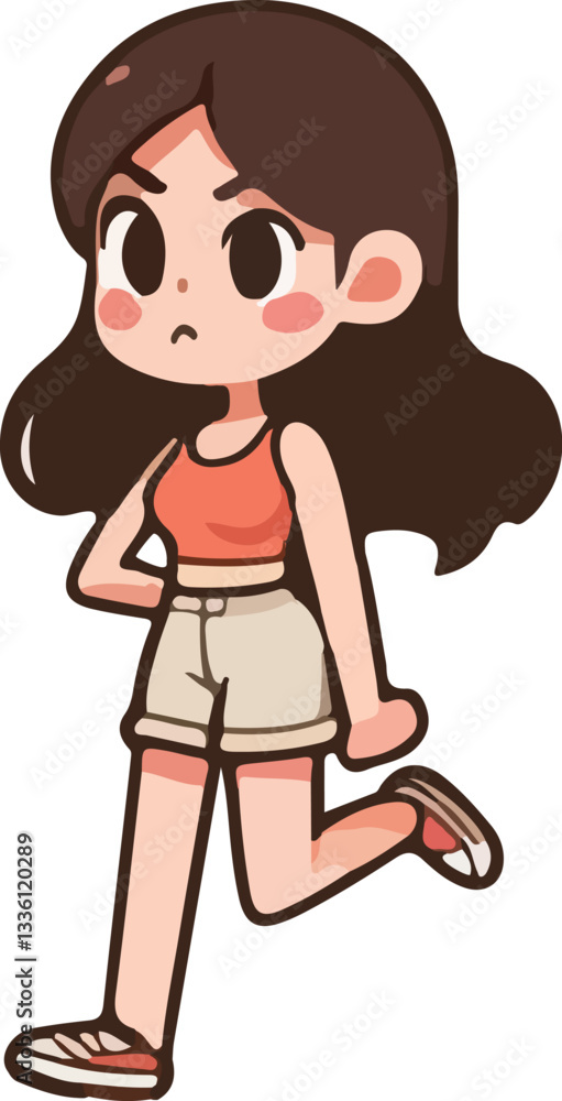 Cartoon woman character action, tired, emotions, running, walking, standing Cartoon woman character action, tired, emotions, running, walking, standing