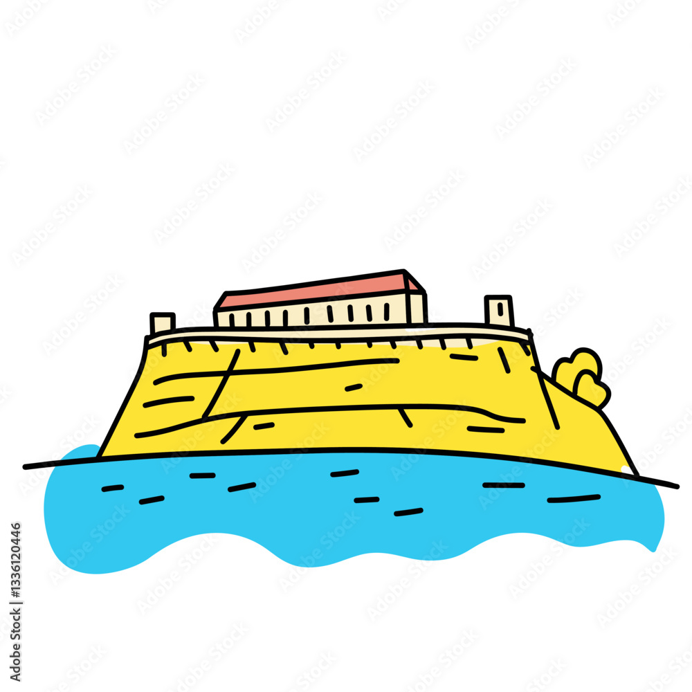 Obraz premium Simple minimalist drawing of Alcatraz Island. Alcatraz Island illustration in an doodle inca cartoon style