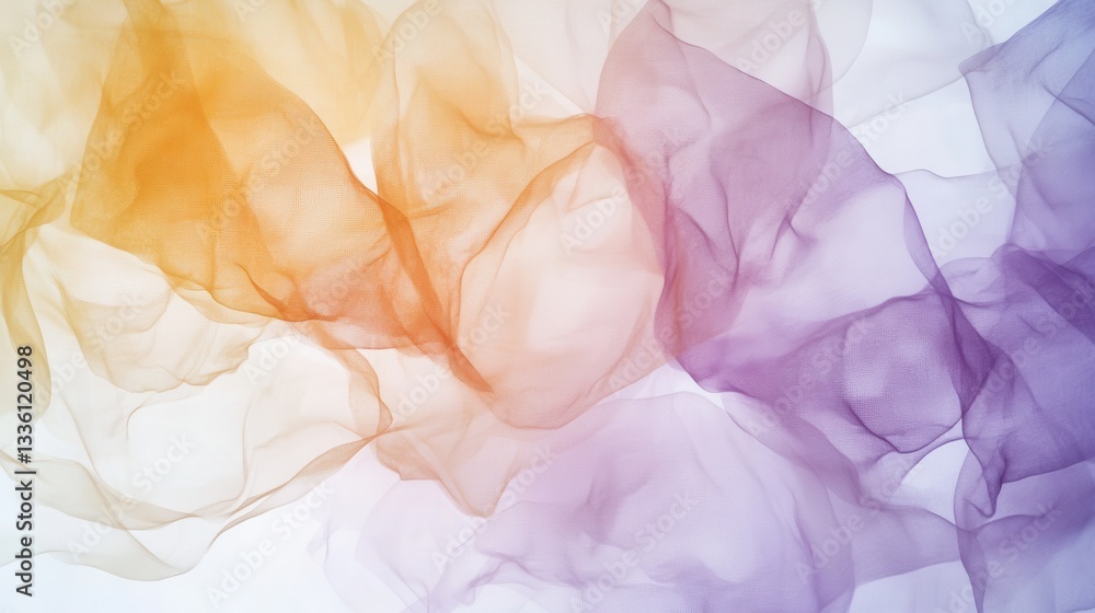 Fototapeta premium Delicate pastel amber and lavender fabric flowing softly in gentle light