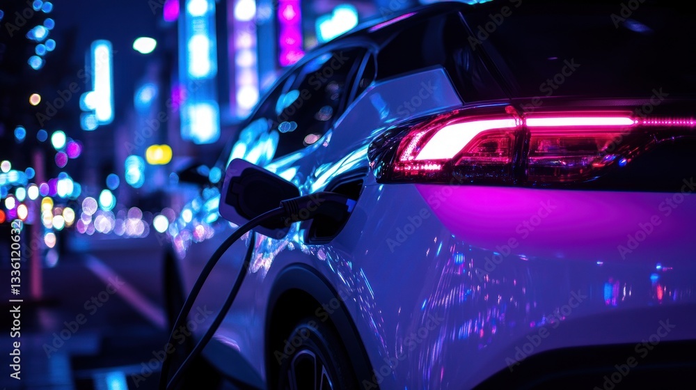 Fototapeta premium Night City Electric Vehicle Charging