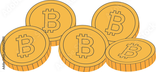 Bitcoins isolated on white background. Cryptocurrency vector illustration.
