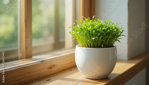 Easter cress in white pot on windowsill