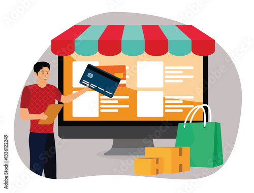 Purchasing goods online concept.