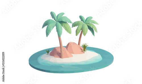 Minimalist Tropical Island with Palm Trees 3D Vector Illustration for Travel and Nature
