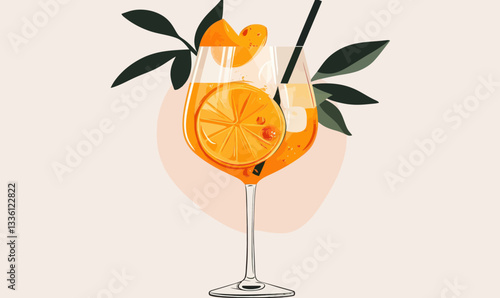 Refreshing Aperol Spritz Vector Illustration for Summer Cocktails and Minimalist Designs