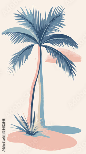 Colorful Pastel Palm Tree Illustration with Minimalist Tropical Vibes