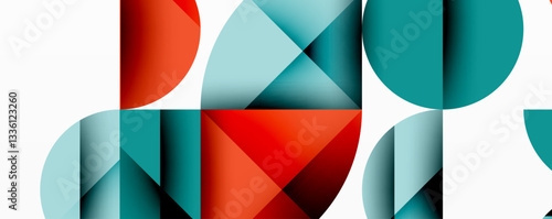 Abstract geometric pattern with intersecting circles and triangles in gradients. The high-contrast composition creates depth and a dynamic, modern aesthetic