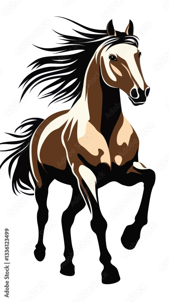 Obraz premium Majestic Horse with Flowing Mane Vector Art for Equine Design Enthusiasts