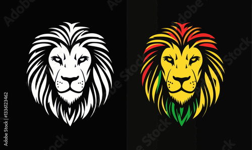 Rasta Lion of Judah Vector Art with Reggae Colors on Black and White Background