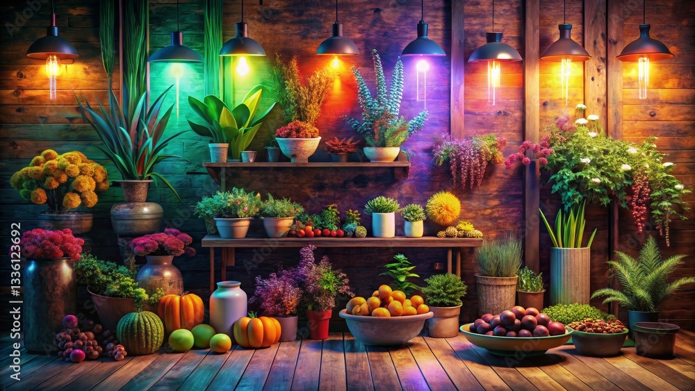 Indoor Garden Display with Plants and Lighting Indoor Garden Display with Plants and Lighting