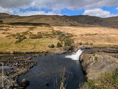 Obraz na płótnie Beautiful landscape scenery, river Erriff surrounded by mountains near Aesleagh falls, county Mayo, Ireland, nature background w salonie