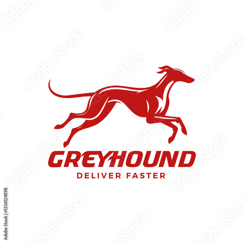 vector logo of running greyhound dog in red color