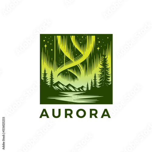 green northern lights aurora borealis vector logo