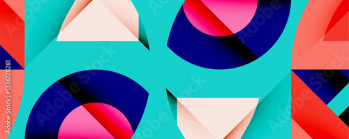 Abstract geometric artwork with interwoven angular and curved shapes, dynamic composition with smooth gradients and bold contrasts