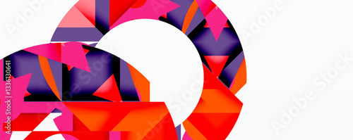 Circles, semi circles, squares and round triangles. Geometric mosaic style pattern abstract background for wallpaper, banner, backdrop, card, book Illustration, landing page