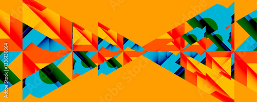 Abstract geometric artwork with interwoven angular and curved shapes, dynamic composition with smooth gradients and bold contrasts