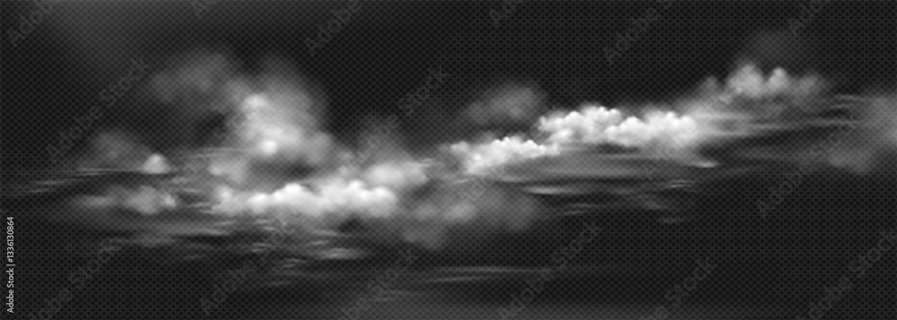 Εκτύπωση καμβά cloudy, cloudy sky on a transparent dark background, background with cloudy sky, isolated vector object white clouds on a dark transparent background