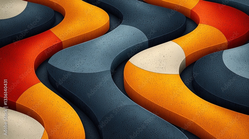 Obraz premium Abstract Colorful Waves with Curved Shapes and Textured Surfaces in Modern Design Style
