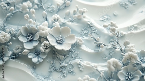 Delicate ink painting of porcelain flowers artistic studio fine art serene environment close-up intricate craftsmanship