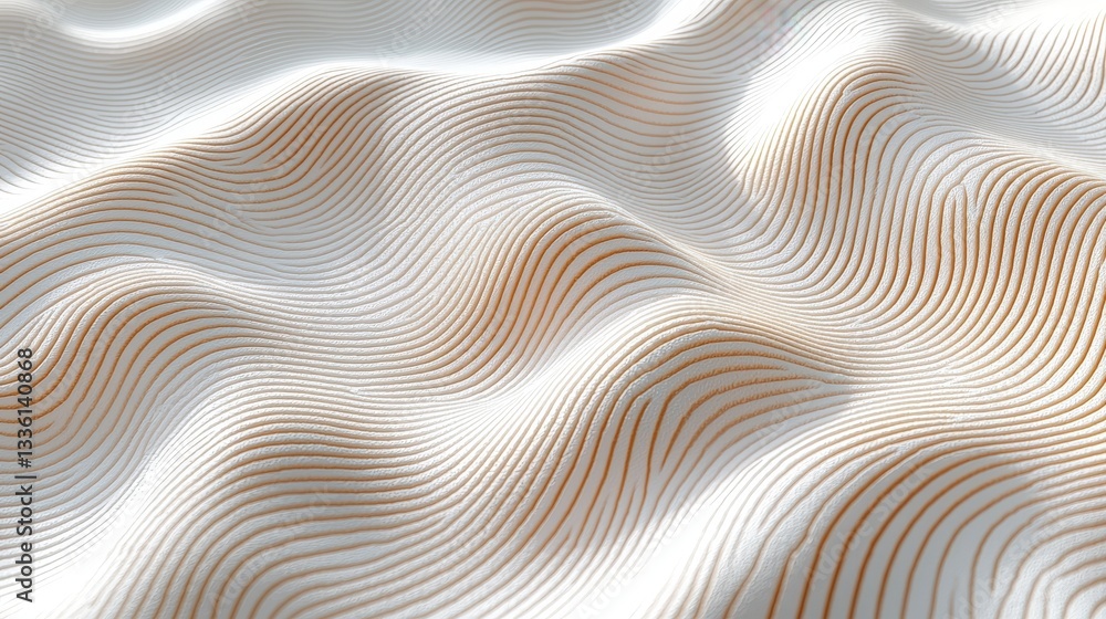 Fototapeta premium Abstract White Surface with Flowing Curves and Subtle Orange Lines, Creating a Wave Effect