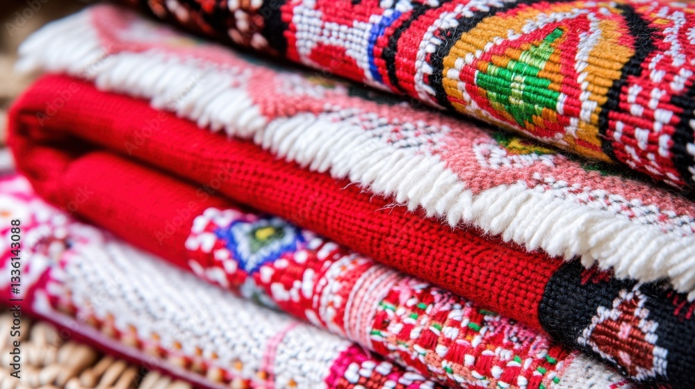 Vibrant Handwoven Textiles with Colorful Patterns and Textures