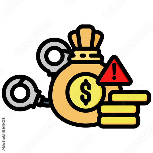 Handcuffs icon in Flat Color Style With Outline. Simple Vector Design. Simple Vector Flat Icon