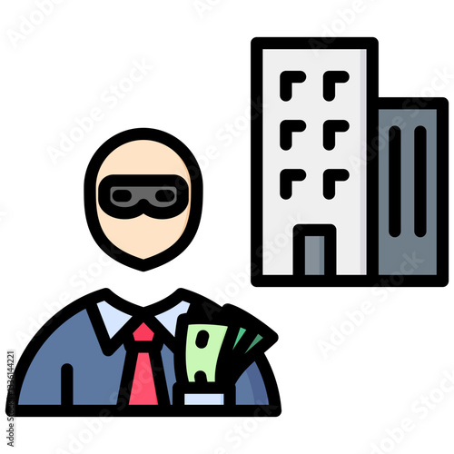 Embezzlement icon in Flat Color Style With Outline. Simple Vector Design. Simple Vector Flat Icon