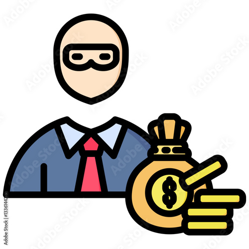 Fraud icon in Flat Color Style With Outline. Simple Vector Design. Simple Vector Flat Icon