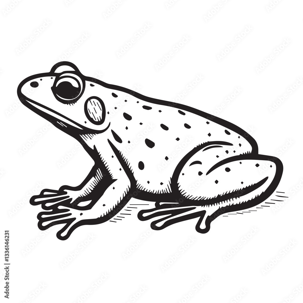 Naklejka premium Bold Black and White Frog Illustration with Clear Lines, Perfect for Printing and Coloring Activities