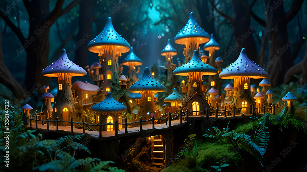 Fototapeta premium Mushroom city in the forest