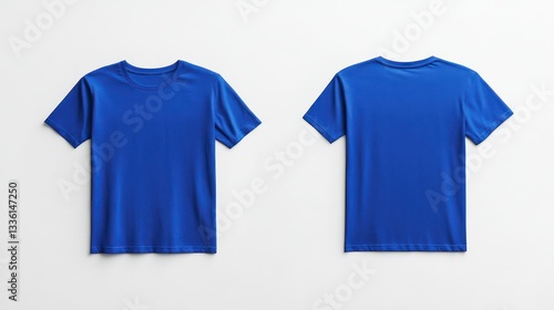 A simple and elegant mockup of a royal blue T-shirt, front and back, set against a pure white background.
