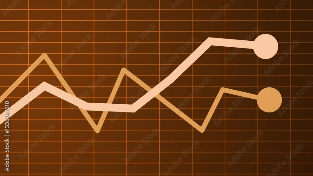 Zigzag Line Graph Animation, A graph background with a zigzag line and two circles at the end, representing data points or trends