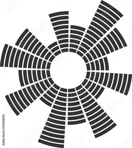 Sound music circular equalizer. Radial audio sound icon. Round abstract graphic of voice and echo. Frequency geometric bar.