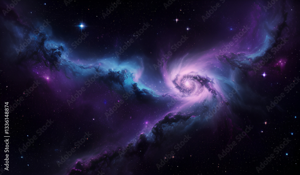 Fototapeta premium Spiral Galaxy in Deep Space with Purple and Blue Nebula