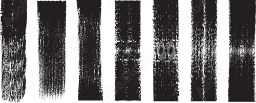 Hand drawn black paint brush stroke and  black ink paint brush stroke lines texture isolated on white transparent background.