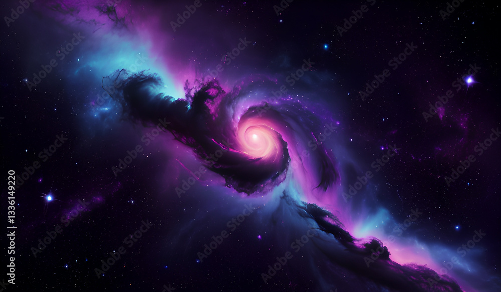 Obraz premium Spiral Galaxy Nebula with Purple and Blue Cosmic Clouds