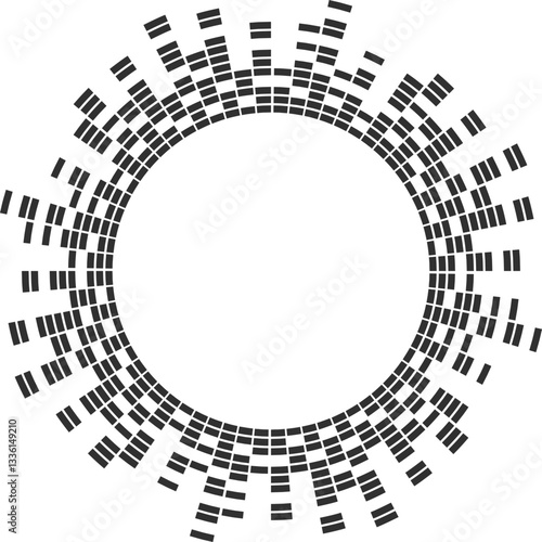 Circular sound wave. Radial music equalizer pattern. Circle spectrum graphic. Round abstract beat. Frequency voice effect.
