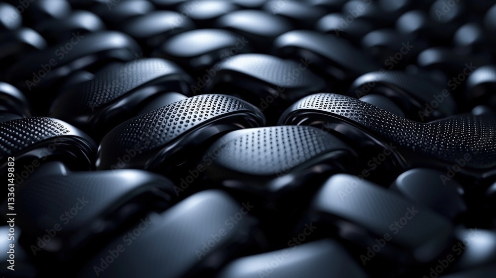 Obraz premium Close-Up View of Interlinked Black Metallic Chains with Textured Surface Patterns