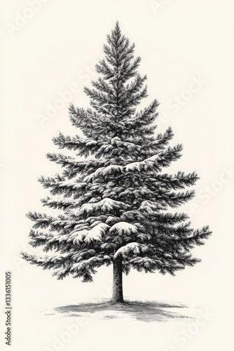 Snow-covered evergreen tree illustration.
