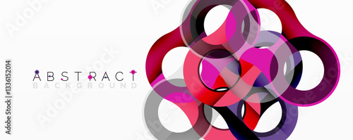 Abstract circle element composition with overlapping circular and tubular shapes featuring smooth gradients, transparency effects, and dynamic layering
