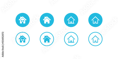 Web home icon for apps and websites, House icon, Home sign in circle or Main page icon in filled, thin line, outline and stroke style for apps and website.