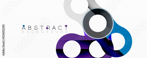 Abstract geometric pattern with interlocking circular and tubular shapes featuring smooth gradients, sharp contrasts, and dynamic layering