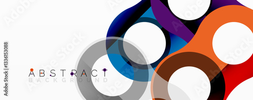 Abstract circle element composition with overlapping circular and tubular shapes featuring smooth gradients, transparency effects, and dynamic layering