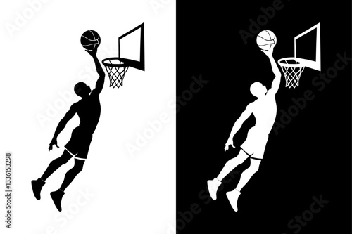 Minimalist Basketball Dunking Figure Graphic Vector Design.